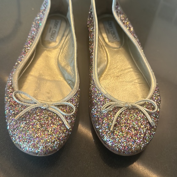 Jimmy Choo Walsh Glittered Leather Ballet Flast - Picture 2 of 7